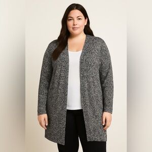 Forever 21 Plus Size 3X Longline Open Front Cardigan Sweater Black White Knit